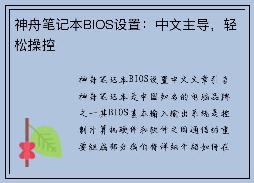 神舟笔记本BIOS设置：中文主导，轻松操控